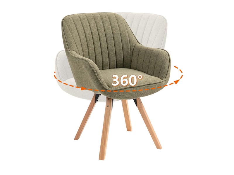  Lot de 4 chaise salle à manger scandinave fauteuil coiffeuse siège pivotant avec accoudoirs rembourré en tissu pieds en bois massif, vert  - Conforama E