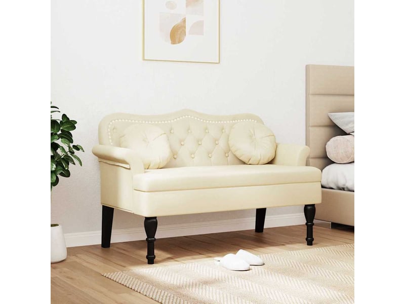  Banc chesterfield, canapé 2 places crème 120,5x65x75 cm simili cuir  - Conforama C