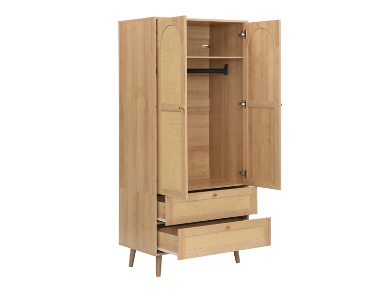  Armoire penderie 80 x 50 x 180 cm naturel mdf, 2 tiroirs, tringle et étagères sur pieds pour chambre  - Conforama D