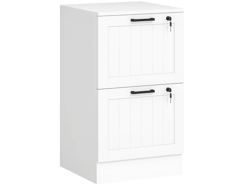  Caisson bureau, meuble rangement bois 2 tiroirs et serrure, barres de suspension réglables, blanc, 40 x 40 x 71 cm  - Conforama B