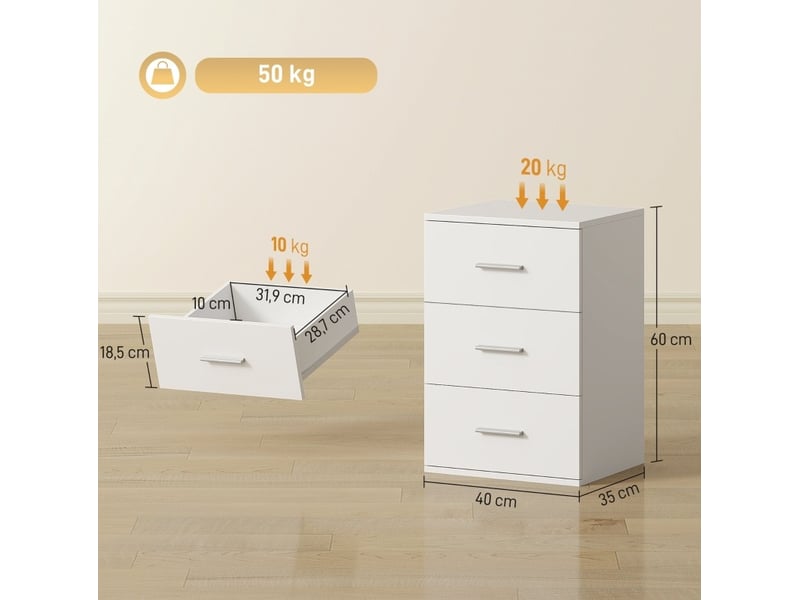  Table de chevet 40x35x60 cm 3 tiroirs mdf blanc  - Conforama E