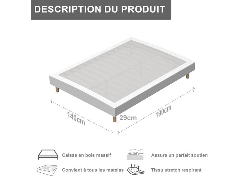  Ensemble matelas en mousse+ lit sommier tapissier déco 140x190cm, epaisseur du matelas 18cm  - Conforama B