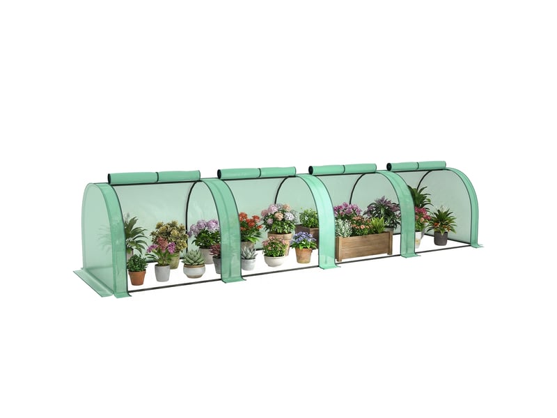  Serre tunnel étanche et résistante aux uv en acier et plastique avec 4 portes, 395 x 100 x 80 cm, verte  - Conforama A