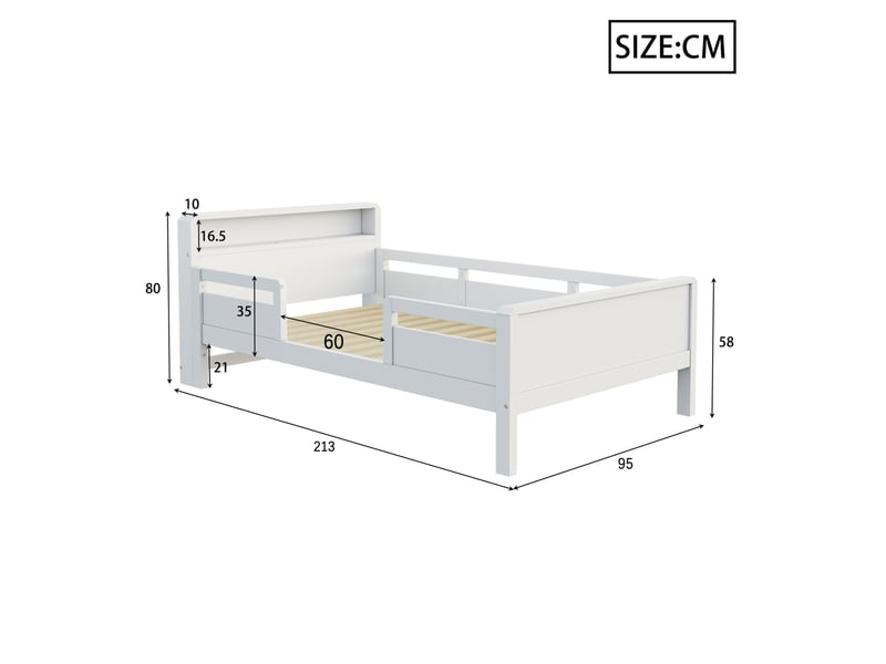  Lit enfant modenvie 90 x 200 cm avec tête de lit de rangement led usb et usb-c bois de pin blanc  - Conforama C