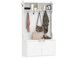 Porte-manteau et rangement à chaussures 4 en 1, porte-manteau moderne avec étagère ouverte pour couloir, entrée, chambre, 100 x 38 x 172 cm, blanc