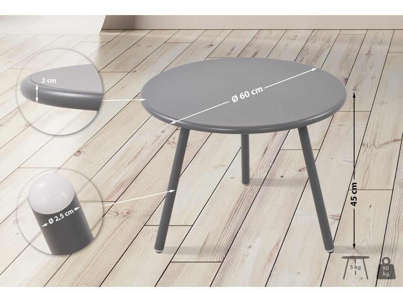 Table basse ronde intérieur extérieur en polypropylène couleur gris foncé – ø 60 cm résistante aux intempéries 10_0009196  - Conforama C