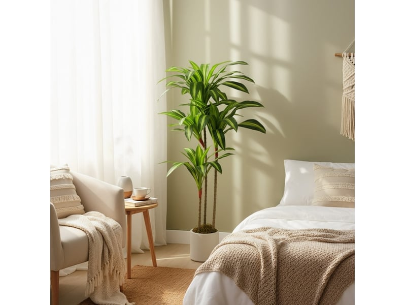  Dracaena artificielle 60x40x120 cm troncs flexibles pot blanc vert  - Conforama B