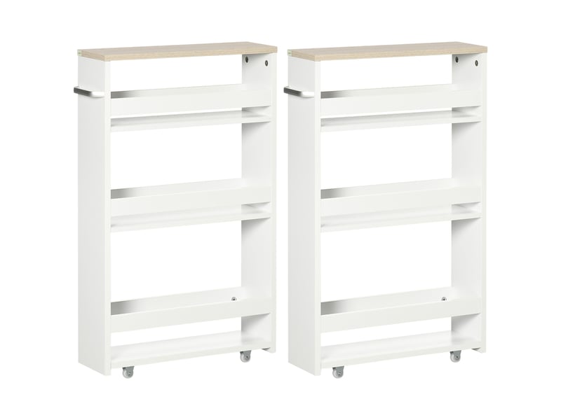  Lot de 2 chariots de rangement chariot de stockage étagère sur roulettes pour cuisine étroite salle de buanderie bain  - Conforama B