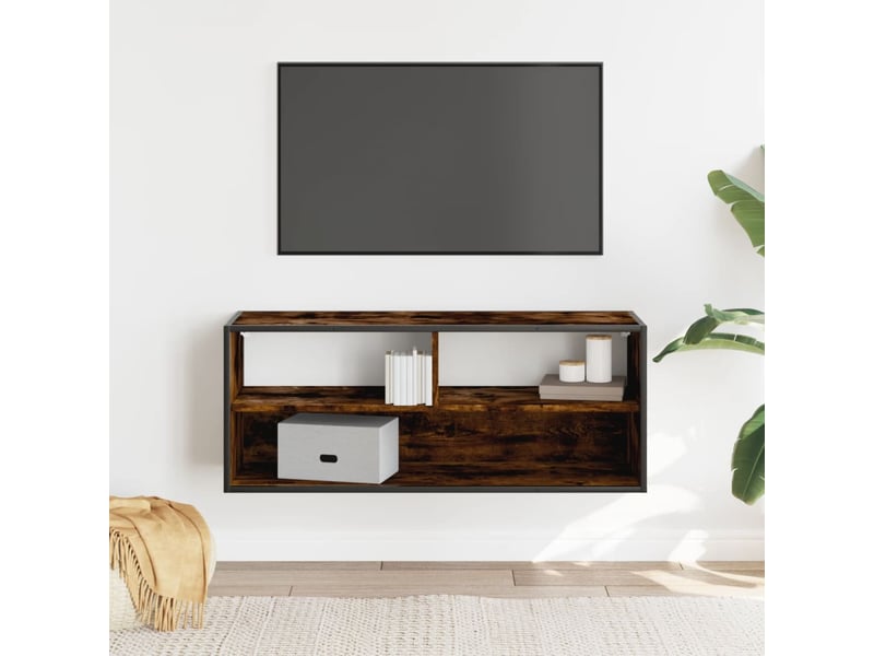  Meuble tv - banc tv - meuble de rangement chêne fumé 100x31x39,5 cm bois d'ingénierie et métal  - Conforama C