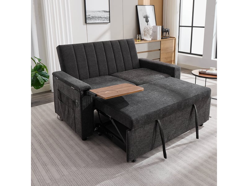  Canapé convertible 2 places 140x84.5x84 cm - canapé-lit extensible - usb et type-c - chenille - beige CozyNest - Conforama B