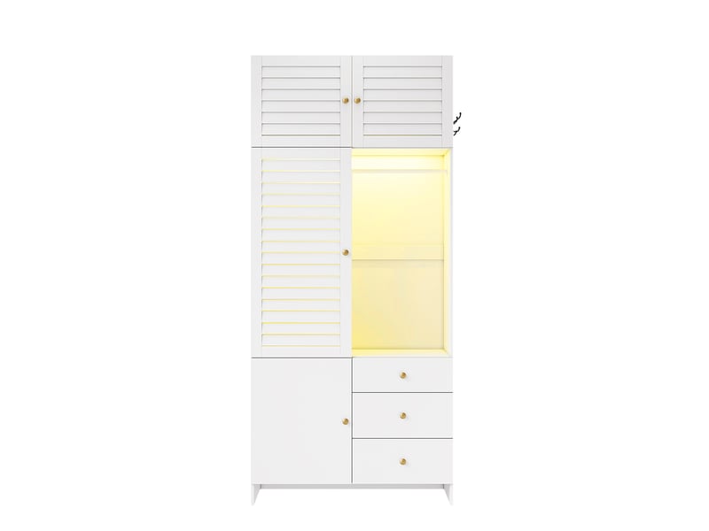  Armoire 90x50x200 cm blanche avec led, panier à linge et 3 tiroirs  - Conforama R