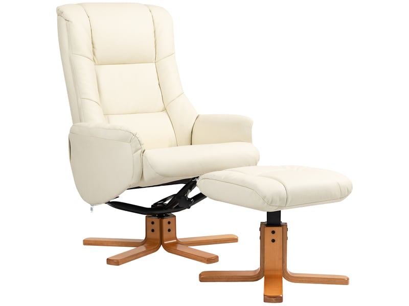  Fauteuil inclinable avec repose-pieds, fonction inclinable, revêtement en similicuir, jusqu'à 150 kg, 71 x 84 x 102 cm, blanc crème  - Conforama B