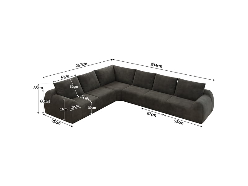  Canapé compressé 6 places, 334 x 267 x 85 cm, mousse haute élasticité, tissu chenille, sans montage, gris foncé  - Conforama C