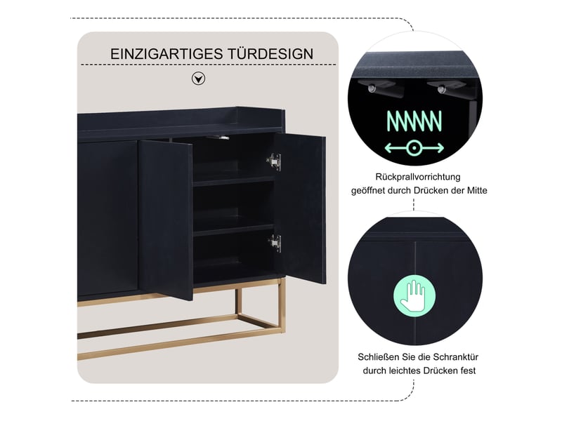  Meuble bas de cuisine 120 cm, buffet de rangement moderne avec 4 portes, étagère réglable et support en métal  - Conforama E