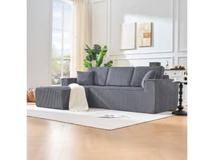 Canapé d'angle en l modulaire compressé 235x128x60 cm - velours côtelé gris et méridienne
