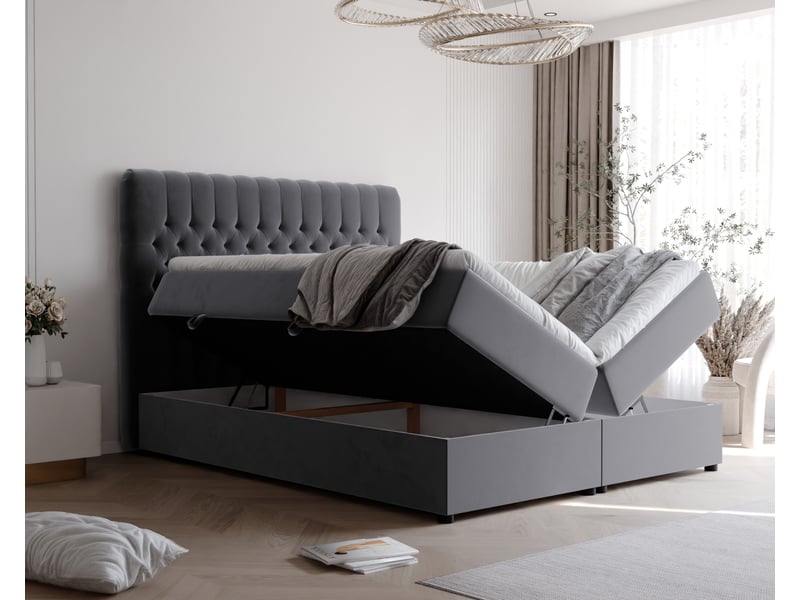  Lit adulte alba - 140x200 cm - matelas ressorts + surmatelas - coffre de rangement - velours dense hydrofuge gris ALBA - Conforama C