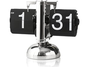 Horloge de bureau à rabat, horloge numérique rétro à affichage numérique, horloge de bureau mécanique minimaliste rétro à un seul pied (noir)