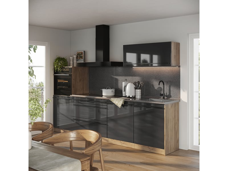 Vicco cuisine, anthracite haute brillancechêne doré, 280cm plan de travail chêne doré - Conforama C