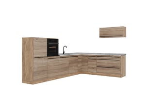 Vicco cuisine en angle, sonomachêne doré, 327 x cm plan de travail marbre