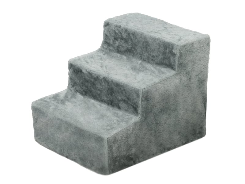  Escalier pour félins 3 marches 46x35x35 cm – gris clair – housse amovible en tissu peluche lavable  - Conforama A