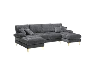 Canapé d'angle panoramique fixe <strong>MAISENTIEL</strong> <strong></strong> 4 places Tissu gris