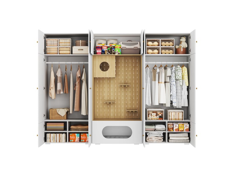 Armoire dressing 3-en-1 270 x 50 x 200 cm, 1 tringle, espace pour félins blanc bois - Conforama A