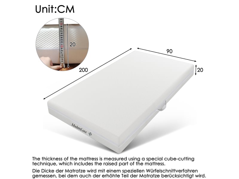  Matelas en mousse tcqpz 90 x 200 cm 20 cm 7 zones réversible h2 h3 blanc  - Conforama C