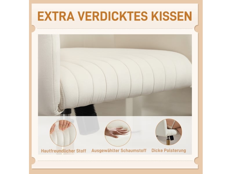  Chaise de bureau à roulettes en tissu effet velours beige, réglable et inclinable, avec base chromée  - Conforama D