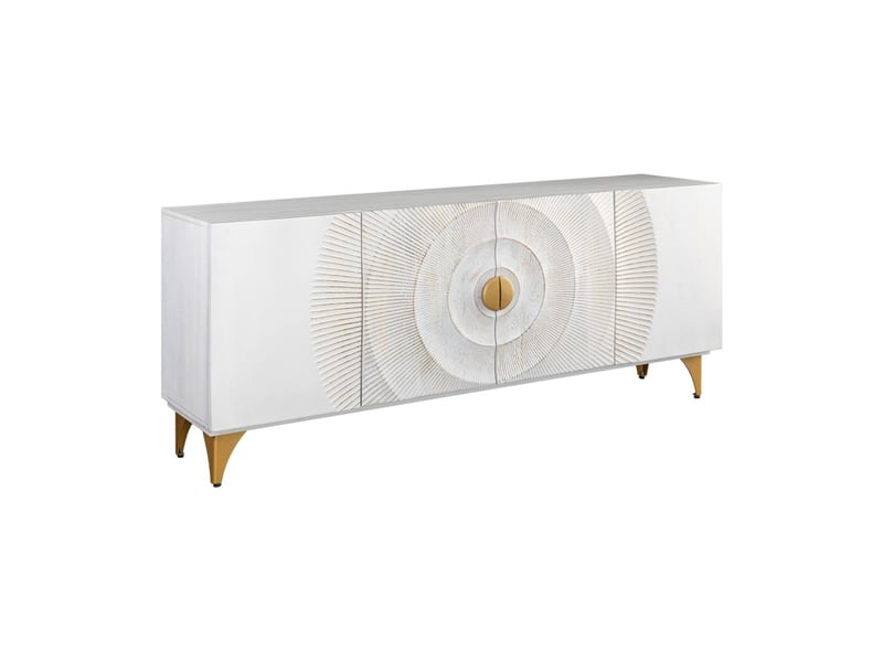  Buffet solaris 177 cm blanc et doré – 4 portes sculptées motif solaire en bois de manguier  - Conforama A