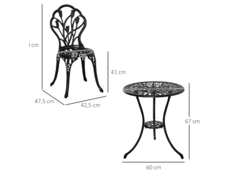  Salon de jardin 2 personnes 3 pièces, table ronde 60 cm et 2 chaises pliantes noires en aluminium, balcon  - Conforama C
