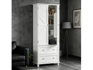 Buffet de cuisine haute blanche 80 x 39,5 x 184,5 cm avec 2 portes, 2 tiroirs et 6 rangements de porte, mdf