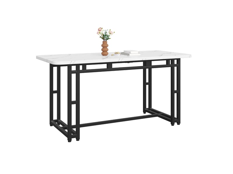  Table de salle à manger en mdf avec pieds en métal noir pour salle à manger 140×80 cm blanc et noir  - Conforama A
