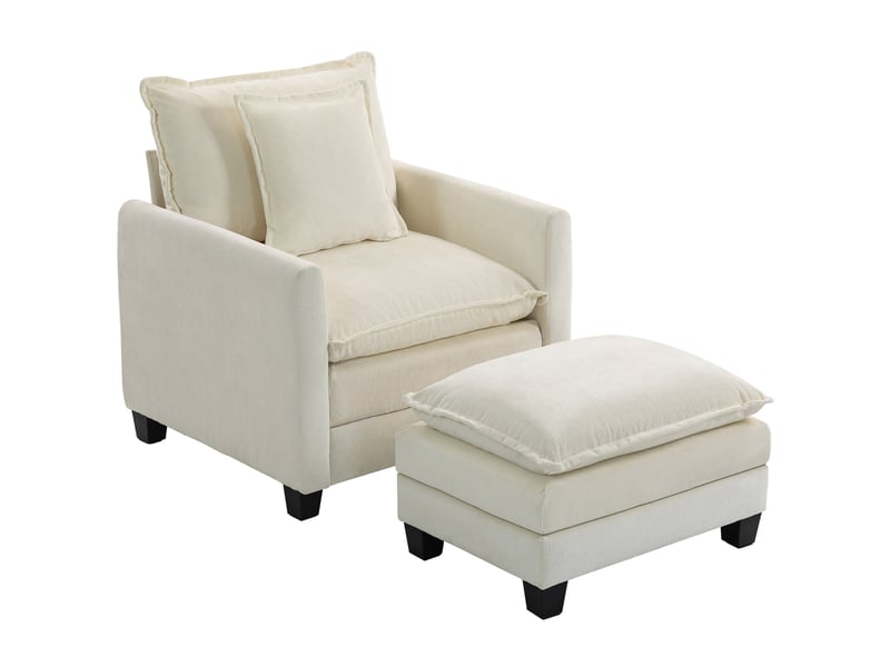  Fauteuil de salon, canapé 1 place, chenille (100 % polyester), 128x85x86cm, crème  - Conforama A