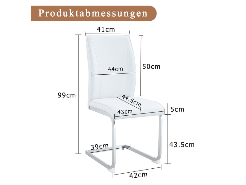 Lot de 2 chaises de salle à manger,43x44,5x99 cm,similicuir et métal argenté,blanc - Conforama C