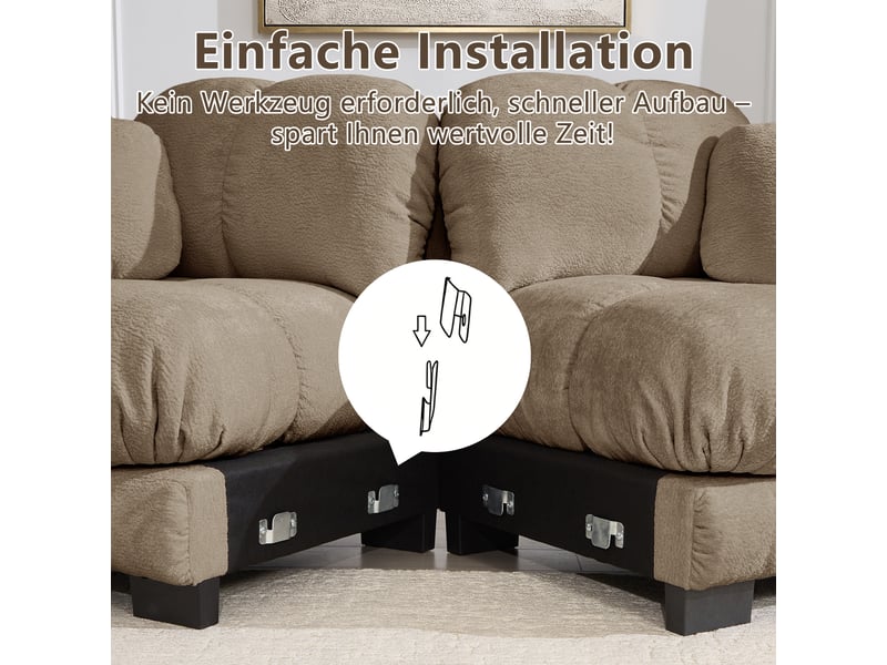  Canapé d’angle modulable 2 places avec ottomane mobile - lpospi - coussins capitonnés, chenille marron  - Conforama E