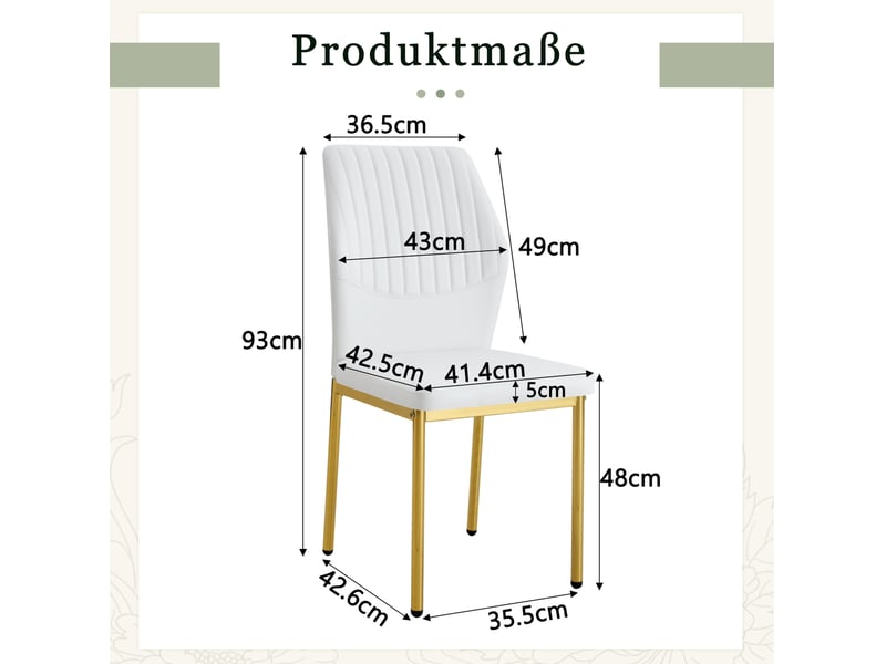  Lot de 4 chaises de salle à manger blanches et dorées en polyuréthane avec pieds en métal  - Conforama E