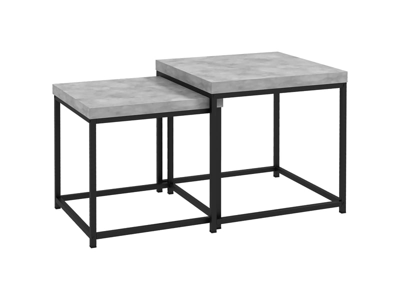  Lot de 2 tables gigognes tables basses carrées tables de cadre salon en acier et plateaux en bois gris  - Conforama B