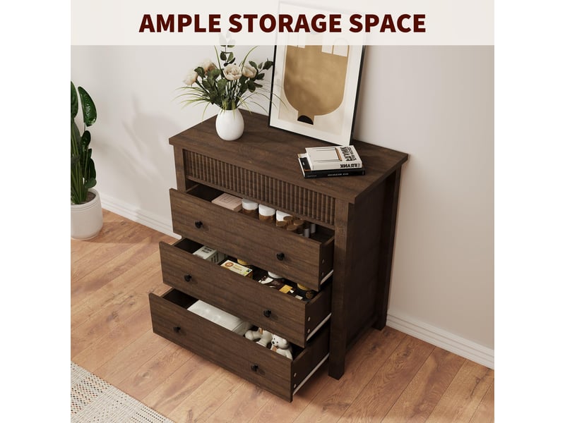 Commode scandinave 3 tiroirs en bois naturel – table de chevet à rainures – grand meuble de rangement pour chambre, salon-marron PHK_34TJYWFP - Conforama D