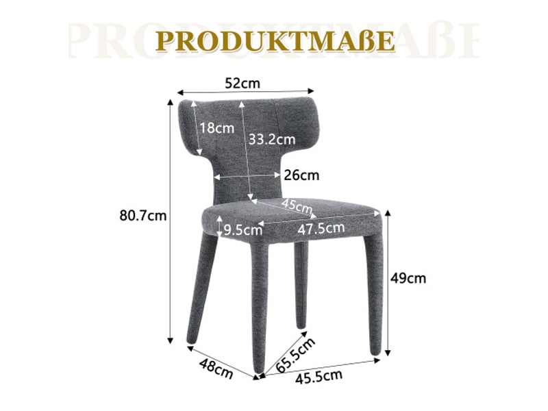  2 chaises modernes pour salle à manger - dossier en t, assise rembourrée en tissu, cadre métal à 4 pieds - salon-cuisine  - Conforama C