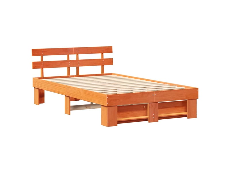  Lit double- lit adulte -  cadre de lit avec tête de lit brun  135 x 190 cm pin massif  - Conforama C