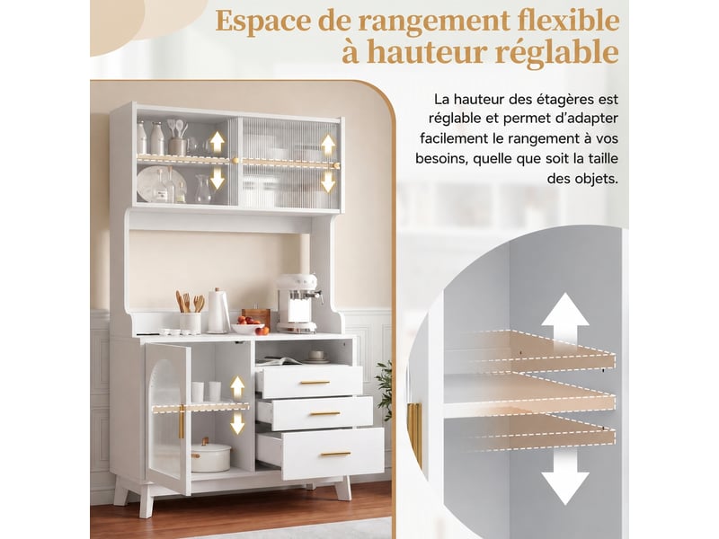  Meuble de cuisine muvano, buffet haut blanc avec prises et ports usb, 100,5 × 40 × 178 cm  - Conforama E