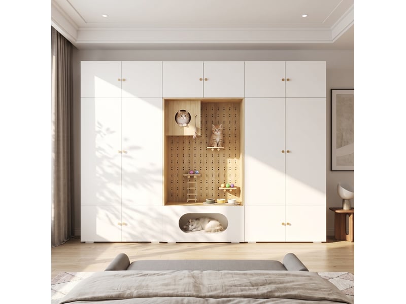  Armoire dressing 3-en-1 270 x 50 x 200 cm, 1 tringle, espace pour félins blanc bois  - Conforama E