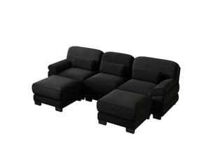 Canapé panoramique modulable 3 places 265x161x94 cm avec 2 poufs, tissu velours côtelé, assise profonde, coussins épais, structure renforcée - noir