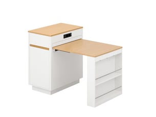 Îlot de cuisine mobile sur roulettes – table extensible et plateau pliable, bar d’appoint blanc, multiprise et crochets