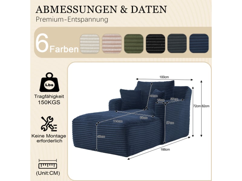  Canapé-chaise longue velours côtelé – canapé-lit confortable, fauteuil relax, sans montage, salonbureauappartement  - Conforama C