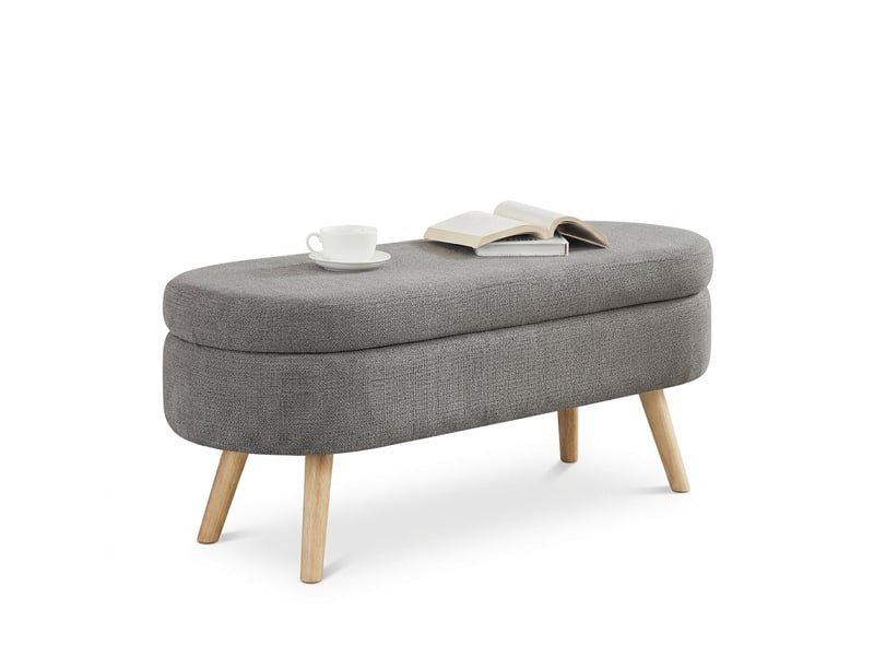 Banc de rangement 110 cm en tissu chenille ovale avec coffre, pour chambre et salon  - Conforama A