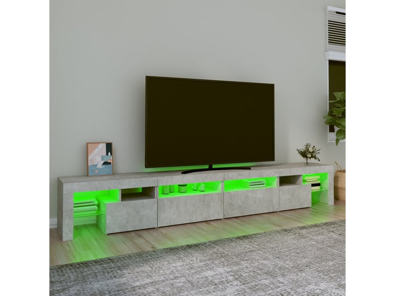 Meuble tv - banc tv - meuble de rangement avec lumières led gris béton 260x36,5x40 cm - Conforama D
