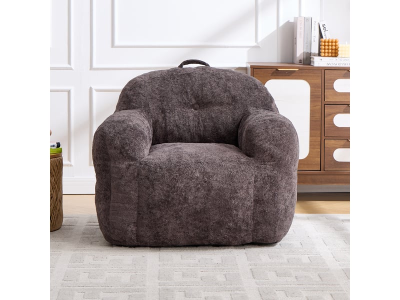 Fauteuil pouf 95x95x79 cm, garniture en éponge déchiquetée, revêtement fausse fourrure avec accoudoirs, pour salon, chambre ou lecture, gris foncé Sol Morn - Conforama D