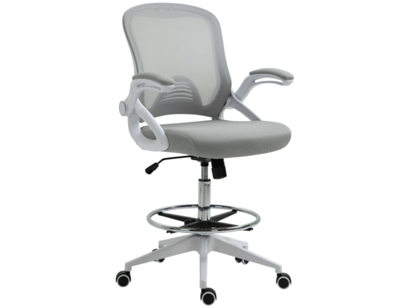 Chaise de bureau ergonomique en mesh gris clair, accoudoirs rabattables, repose-pieds, inclinable - Conforama A