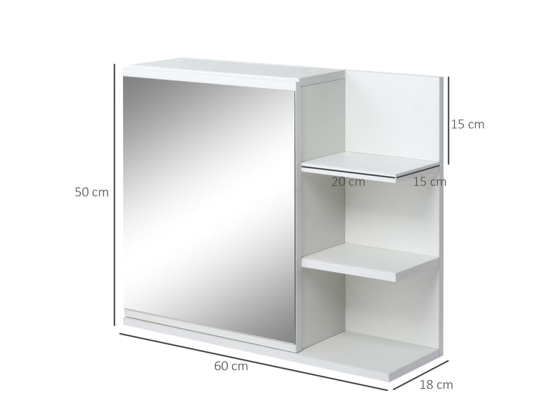  Armoire miroir de salle de bain avec 3 étagères latérales bois blanc 60x18x50 cm  - Conforama C